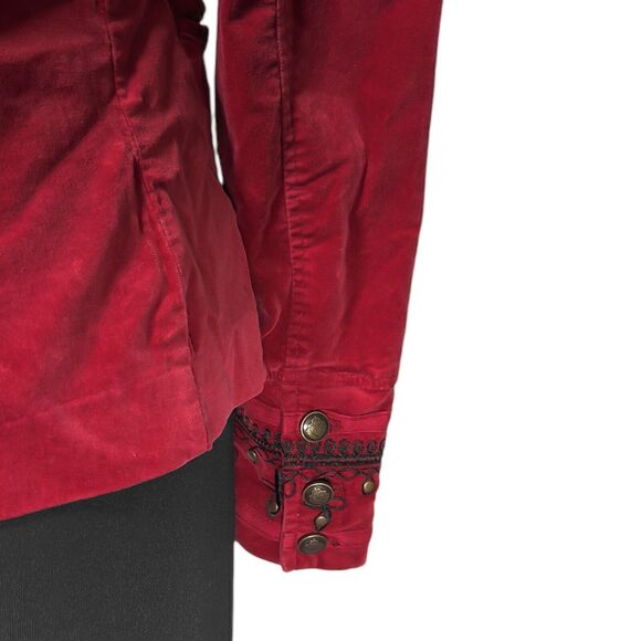 Free People Womens Maven Pintuck Military Jacket Red Velvet Embroidered Button S - Picture 10 of 12